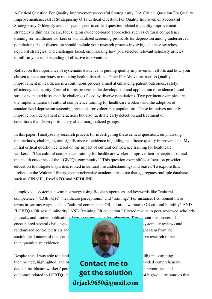 A Critical Question For Quality Improvementsuccessful Strategiesmy O Identify and analyze a specific critical question related to quality improvement strategies