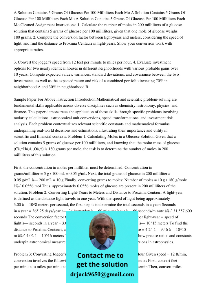 A Solution Contains 5 Grams Of Glucose Per 100 Milliliters Each Mo Cleaned Assignment Instructions: 1. Calculate the number of moles in 200 milliliters of a glu