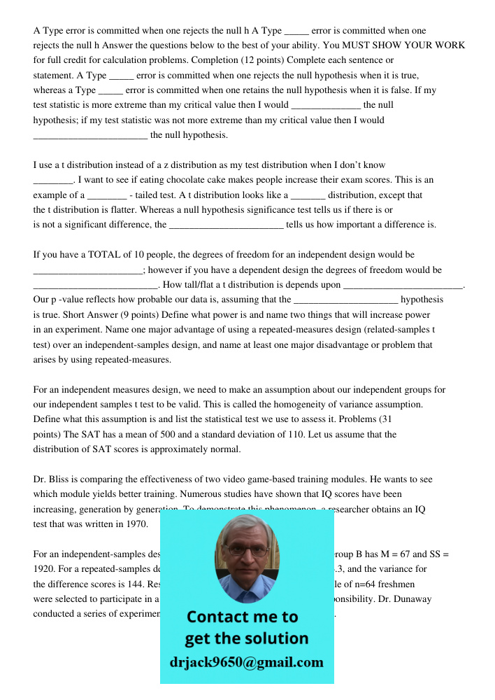 Answer the questions below to the best of your ability. You MUST SHOW YOUR WORK for full credit for calculation problems. Completion (12 points) Complete each s