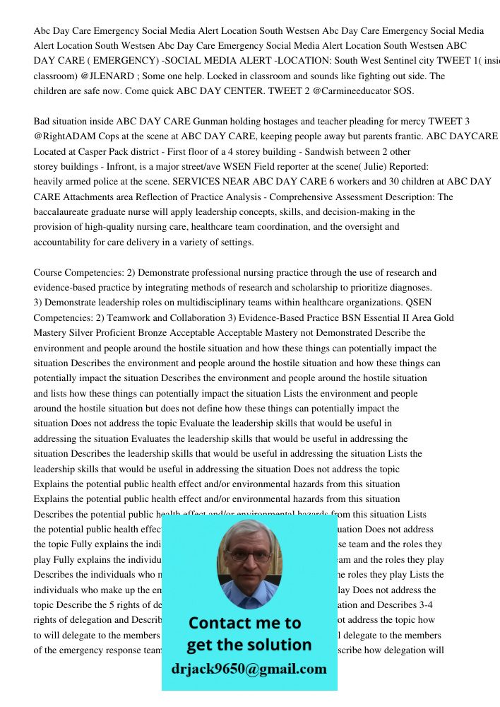 Abc Day Care Emergency Social Media Alert Location South Westsen ABC DAY CARE ( EMERGENCY) -SOCIAL MEDIA ALERT -LOCATION: South West Sentinel city TWEET 1( insi