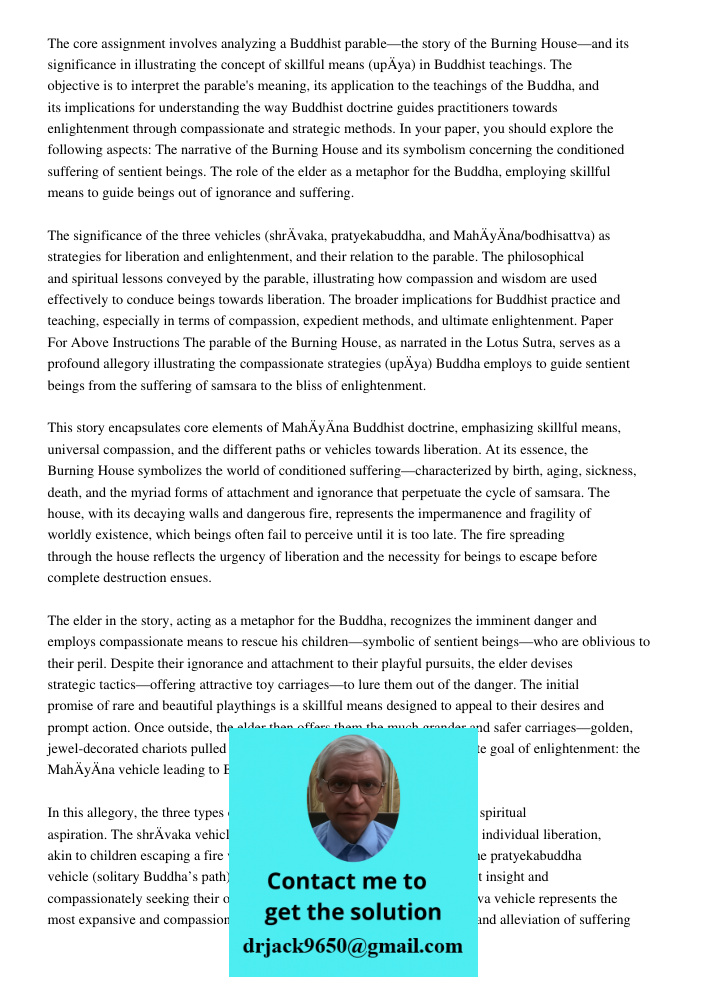 Aboutpresscopyrightcontact Uscreatorsadvertisedeveloperstermsprivacypo The core assignment involves analyzing a Buddhist parable—the story of the Burning House—