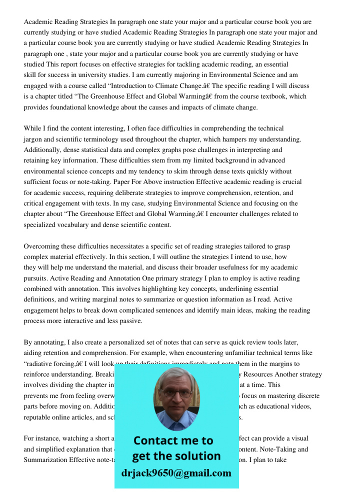 Academic Reading Strategies In paragraph one state your major and a particular course book you are currently studying or have studied This report focuses on eff