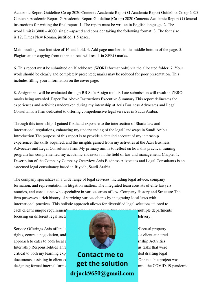 Academic Report Guideline Co op 2020 Contents Academic Report G General instructions for writing the final report: 1. The report must be written in English lang