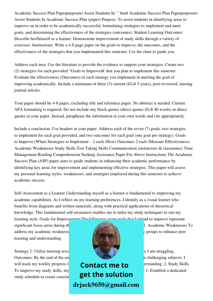 Academic Success Plan Paper To Assist Students