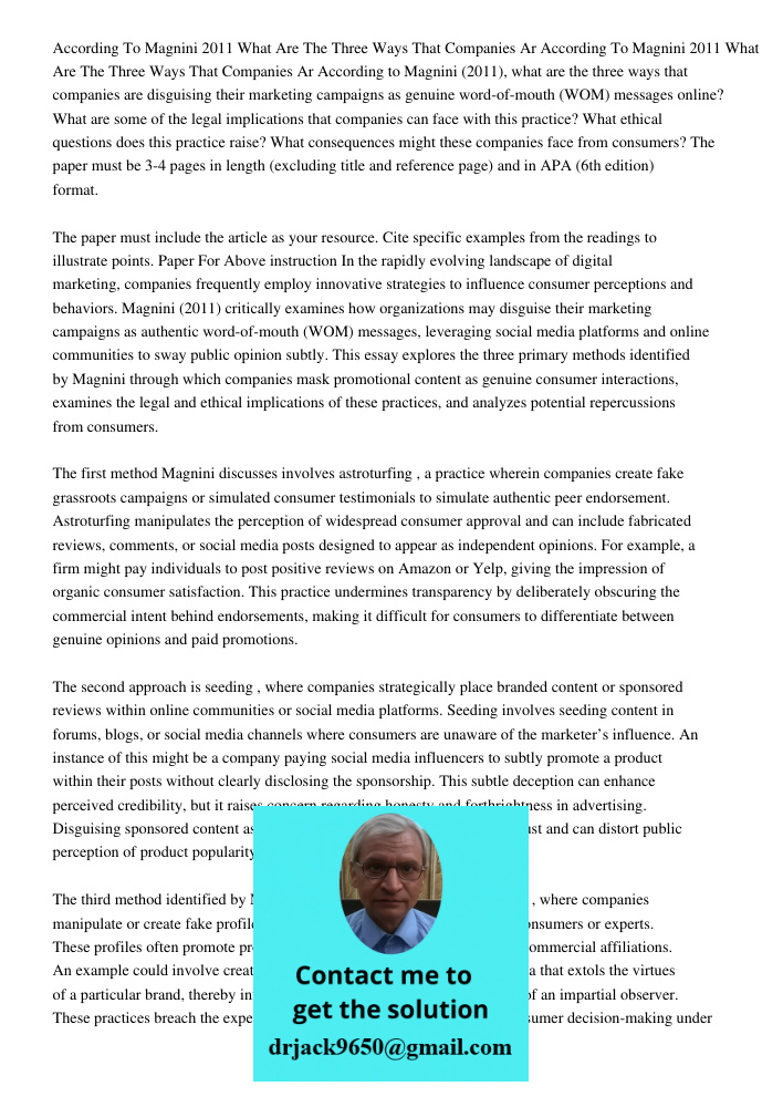 According to Magnini (2011), what are the three ways that companies are disguising their marketing campaigns as genuine word-of-mouth (WOM) messages online? Wha