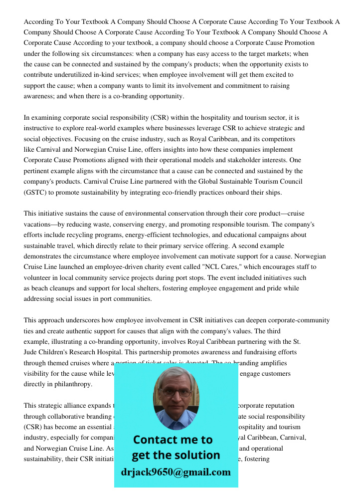 According To Your Textbook A Company Should Choose A Corporate Cause According to your textbook, a company should choose a Corporate Cause Promotion under the f