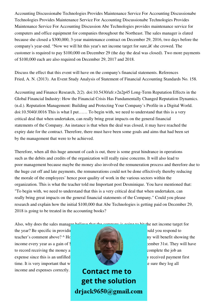 Accounting Discussionabe Technologies Provides Maintenance Service For Accounting Discussion Abe Technologies provides maintenance service for computers and off
