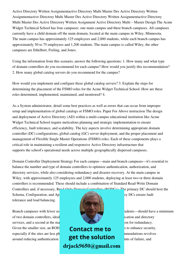 Active Directory Written Assignmentactive Directory Multi Master Des Active Directory Written Assignment Active Directory Multi – Master Design The Acme Widget 