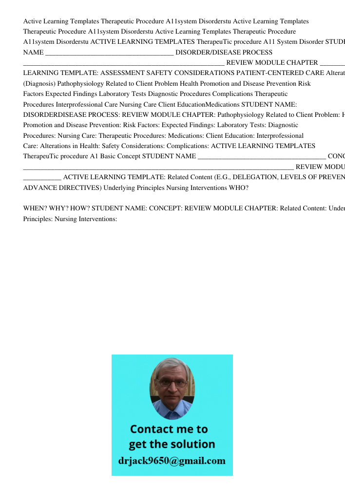 Active Learning Templates Therapeutic Procedure A11system Disorderstu ACTIVE LEARNING TEMPLATES TherapeuTic procedure A11 System Disorder STUDENT NAME _________