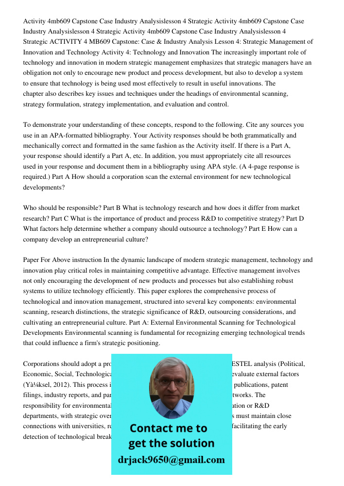 Activity 4mb609 Capstone Case Industry Analysislesson 4 Strategic ACTIVITY 4 MB609 Capstone: Case & Industry Analysis Lesson 4: Strategic Management of Innovati