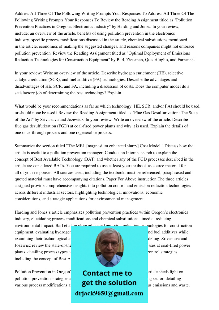 Review the Reading Assignment titled as "Pollution Prevention Practices in Oregon's Electronics Industry" by Harding and Jones. In your review, include: an over