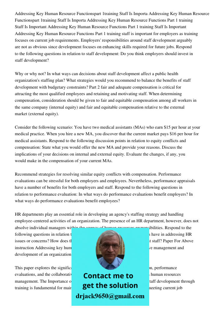 Addressing Key Human Resource Functions Part 1 training Staff Is Important Addressing Key Human Resource Functions Part 1 training Staff Is Important Addressing