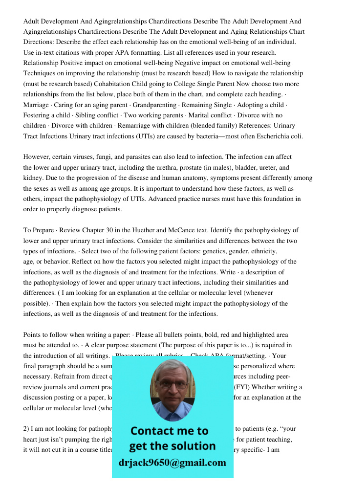 Adult Development and Aging Relationships Chart Directions: Describe the effect each relationship has on the emotional well-being of an individual. Use in-text 