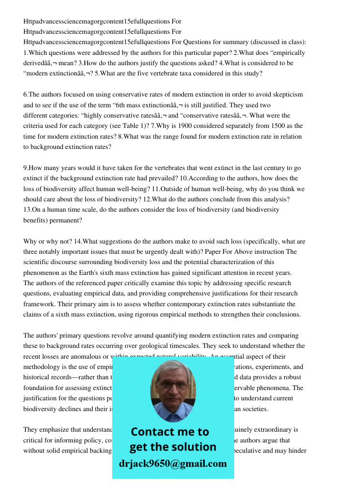 Httpadvancessciencemagorgcontent15e1400253fullquestions For Questions for summary (discussed in class): 1.Which questions were addressed by the authors for this