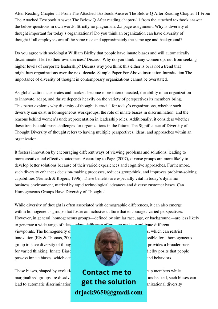 After reading chapter-11 from the attached textbook answer the below questions in own words. Strictly no plagiarism. 2.5 page assignment. Why is diversity of th