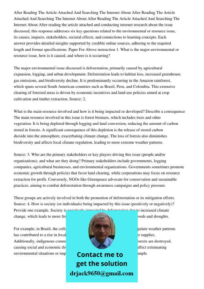 After Reading The Article Attached And Searching The Internet About After reading the article attached and conducting internet research about the issue discusse