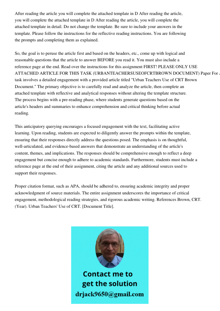 After reading the article, you will complete the attached template in detail. Do not change the template. Be sure to include your answers in the template. Pleas