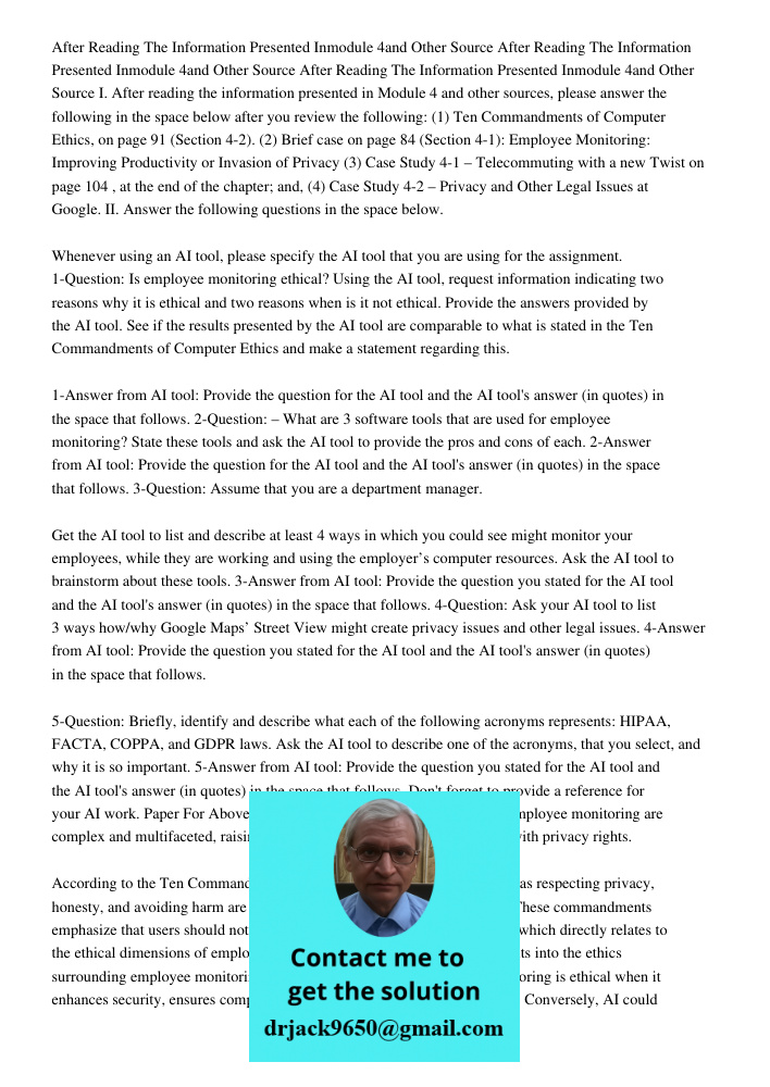 After Reading The Information Presented Inmodule 4and Other Source I. After reading the information presented in Module 4 and other sources, please answer the f