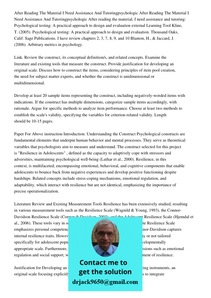 After reading the material, I need assistance and tutoring: Psychological testing: A practical approach to design and evaluation external Learning Tool Kline, T