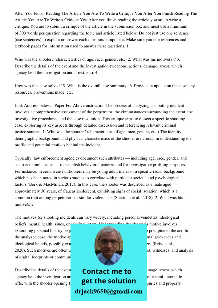After you finish reading the article you are to write a critique. You are to submit a critique of the article in the submission box and must use a minimum of 30
