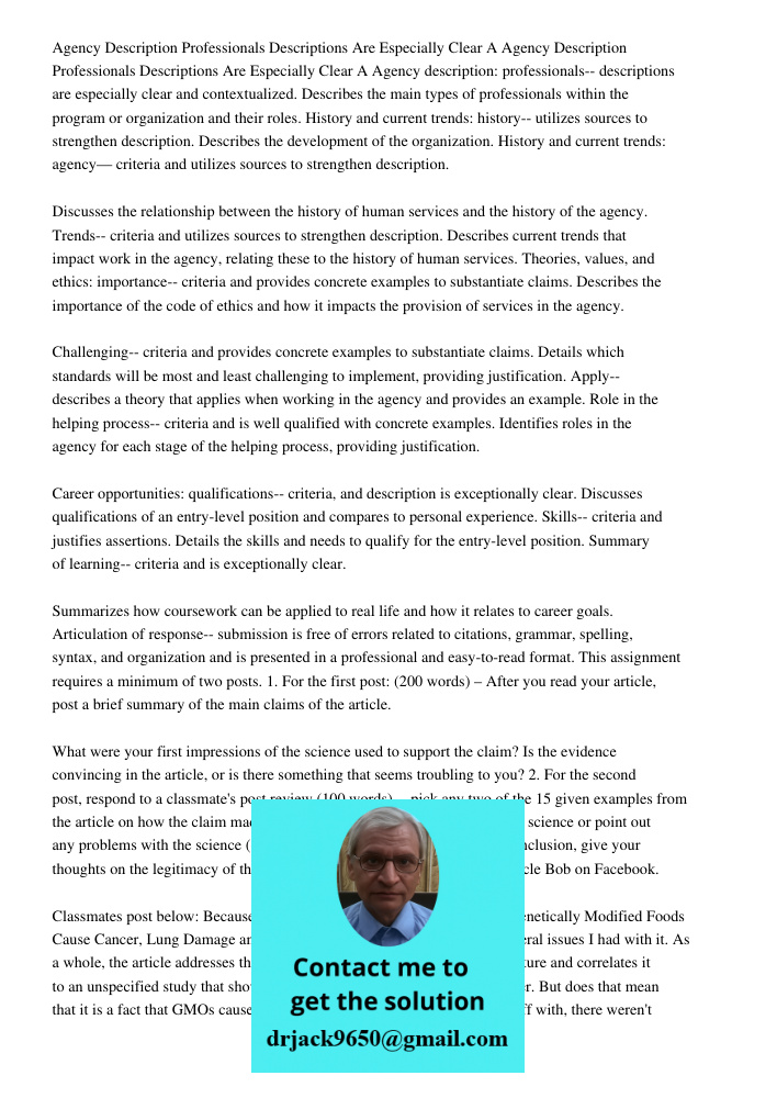 Agency description: professionals-- descriptions are especially clear and contextualized. Describes the main types of professionals within the program or organi