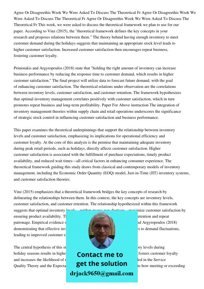 Agree Or Disagreethis Week We Were Asked To Discuss The Theoretical Fr This week, we were asked to discuss the theoretical framework we plan to use for our pape