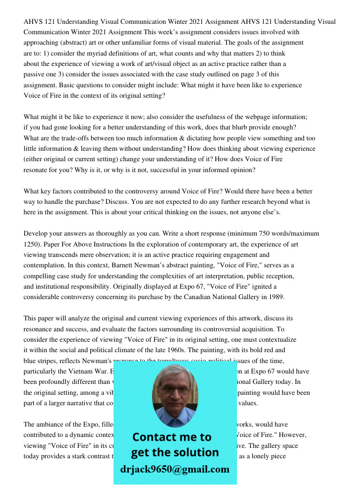 This week’s assignment considers issues involved with approaching (abstract) art or other unfamiliar forms of visual material. The goals of the assignment are t