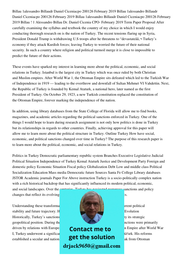 Billau 1alessandro Billaudr Daniel Ciceniacpo 200126 February 2019 Billau ! 1 Alessandro Billau Dr. Daniel Cicenia CPO- February 2019 Term Paper Proposal After 