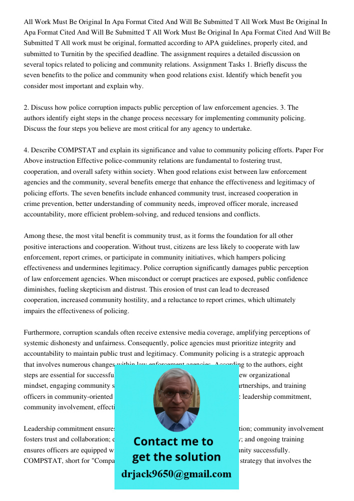 All Work Must Be Original In Apa Format Cited And Will Be Submitted T All work must be original, formatted according to APA guidelines, properly cited, and subm