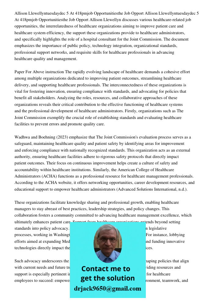 Allison Llewellyn discusses various healthcare-related job opportunities, the interrelatedness of healthcare organizations aiming to improve patient care and he