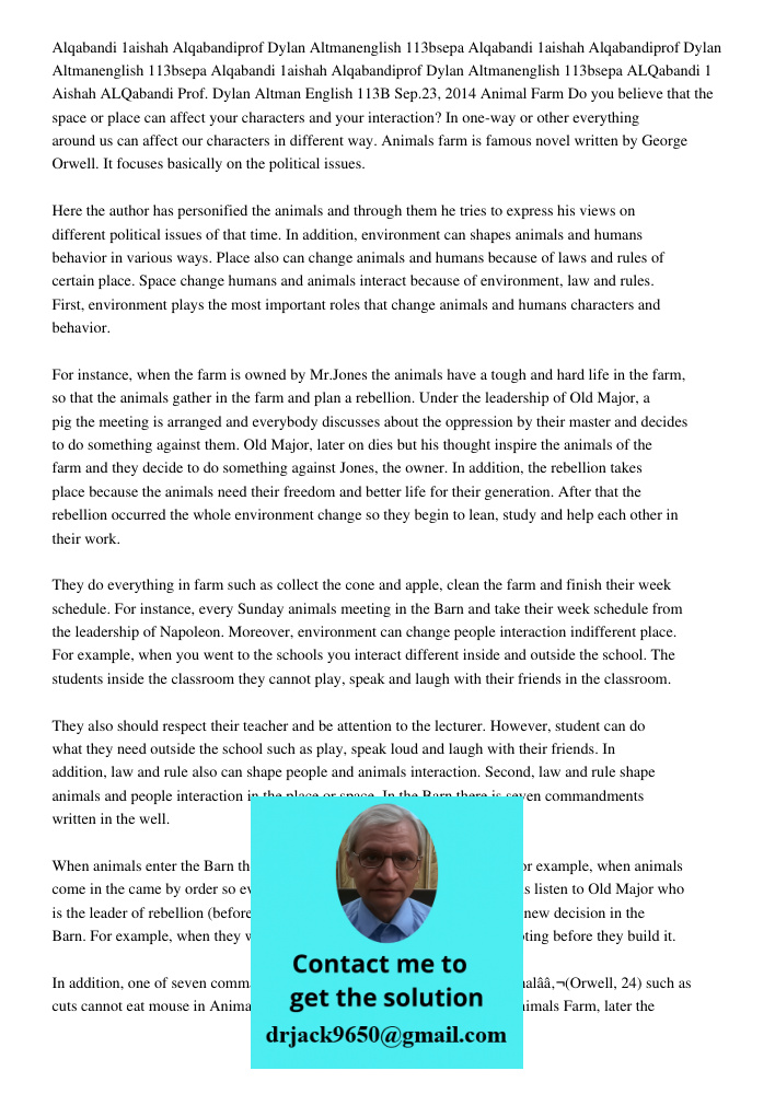 Alqabandi 1aishah Alqabandiprof Dylan Altmanenglish 113bsep23 2014a ALQabandi 1 Aishah ALQabandi Prof. Dylan Altman English 113B Sep.23, 2014 Animal Farm Do you