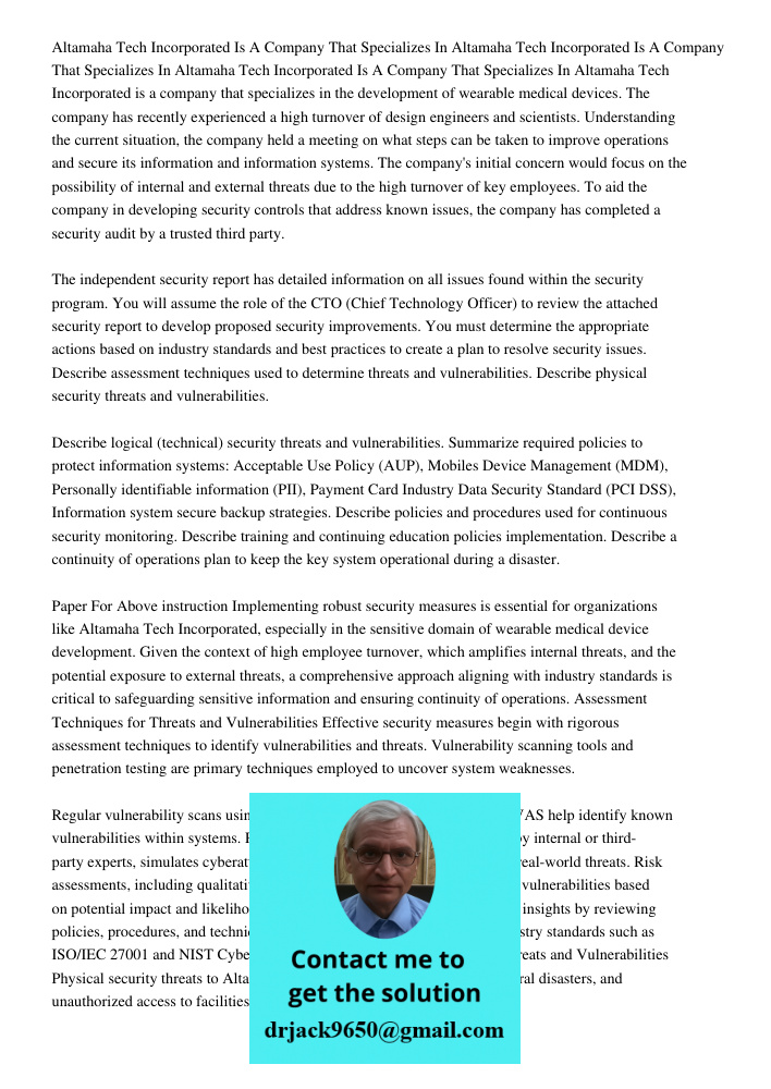 Altamaha Tech Incorporated Is A Company That Specializes In Altamaha Tech Incorporated is a company that specializes in the development of wearable medical devi