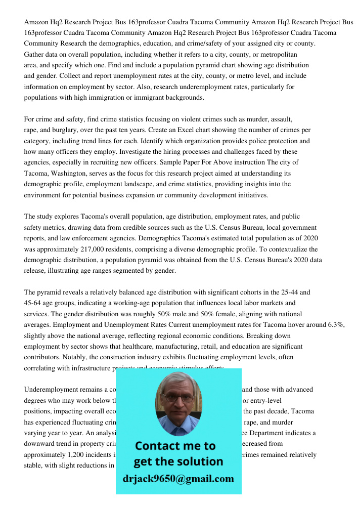 Amazon Hq2 Research Project Bus 163professor Cuadra Tacoma Community Research the demographics, education, and crime/safety of your assigned city or county. Gat