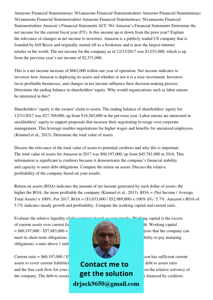 Amazons Financial Statementsacc 561amazons Financial Statementsdeter Amazon’s Financial Statements ACC 561 Amazon’s Financial Statements Determine the net incom