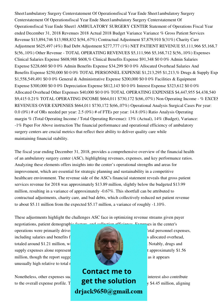 Sheet1ambulatory Surgery Centerstatement Of Operationsfiscal Year Ende Sheet1 AMBULATORY SURGERY CENTER Statement of Operations Fiscal Year ended December 31, 2