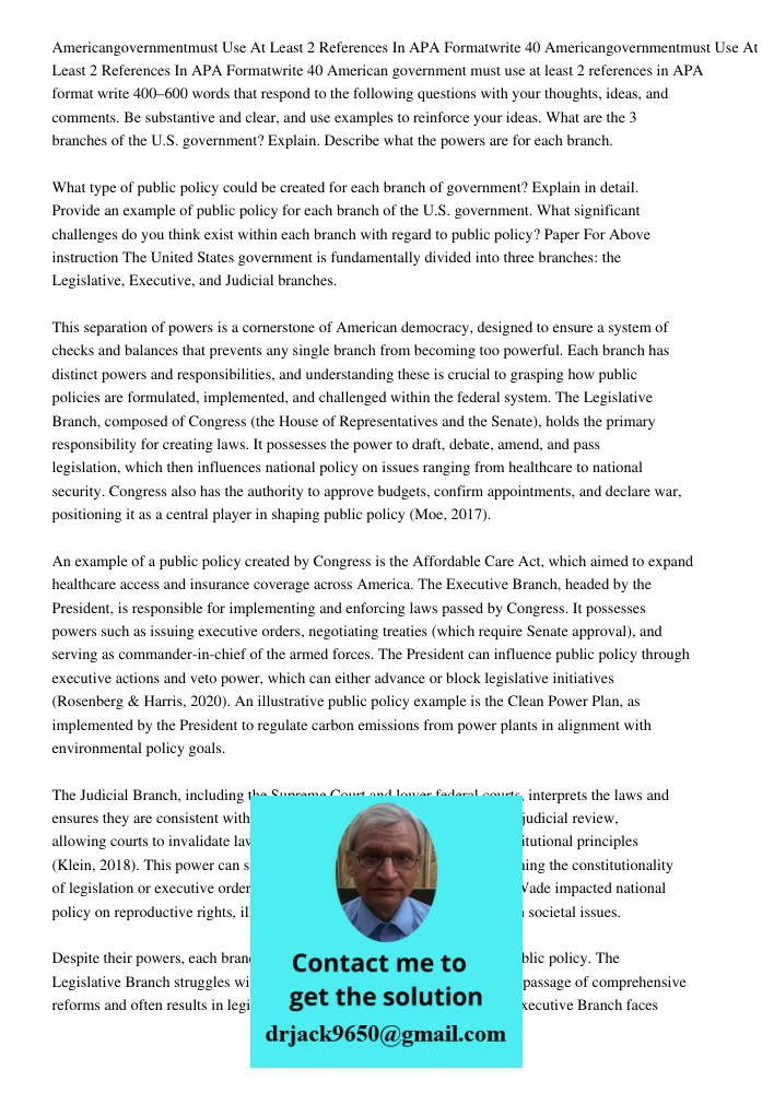American government must use at least 2 references in APA format write 400–600 words that respond to the following questions with your thoughts, ideas, and comm