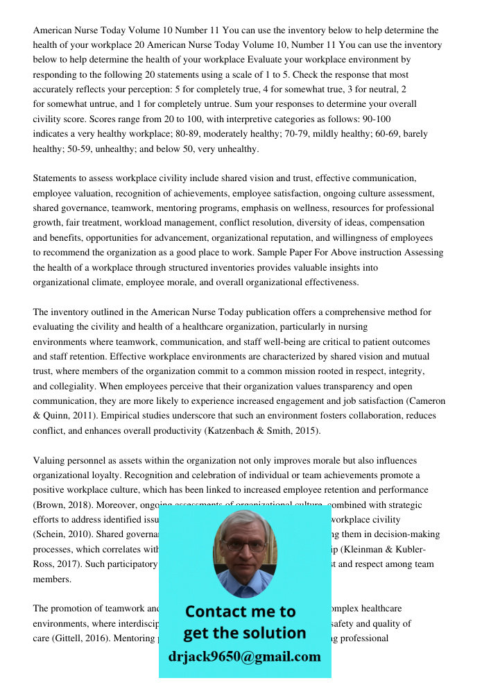 Evaluate your workplace environment by responding to the following 20 statements using a scale of 1 to 5. Check the response that most accurately reflects your 