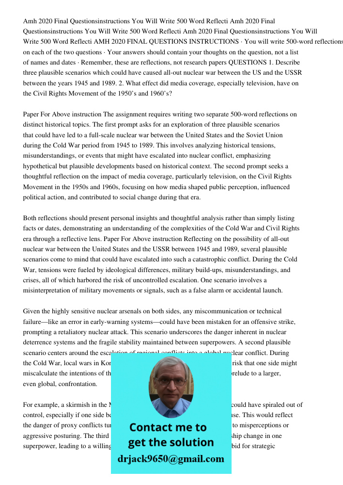 Amh 2020 Final Questionsinstructions You Will Write 500 Word Reflecti AMH 2020 FINAL QUESTIONS INSTRUCTIONS · You will write 500-word reflections on each of the