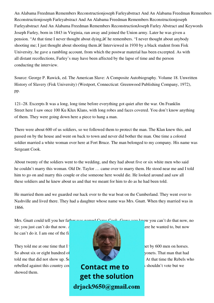 An Alabama Freedman Remembers Reconstructionjoseph Farleyabstract And An Alabama Freedman Remembers ReconstructionJoseph Farley Abstract and Keywords Joseph Far