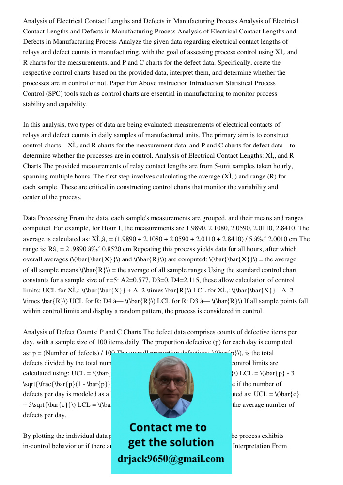 Analysis of Electrical Contact Lengths and Defects in Manufacturing Process Analyze the given data regarding electrical contact lengths of relays and defect cou