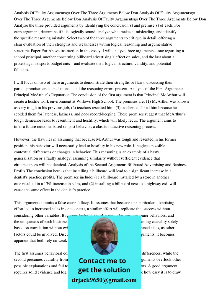 Analysis Of Faulty Argumentsgo Over The Three Arguments Below Don Analyze the three provided arguments by identifying the conclusion(s) and premise(s) of each. 