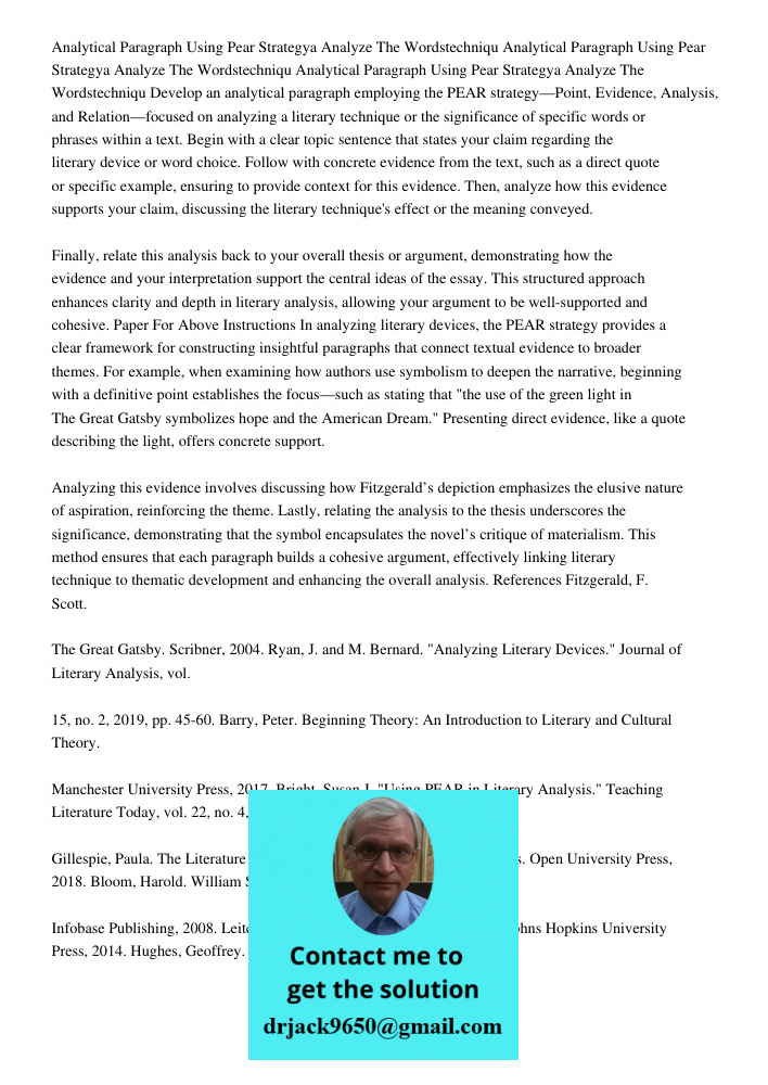 Analytical Paragraph Using Pear Strategya Analyze The Wordstechniqu Develop an analytical paragraph employing the PEAR strategy—Point, Evidence, Analysis, and R