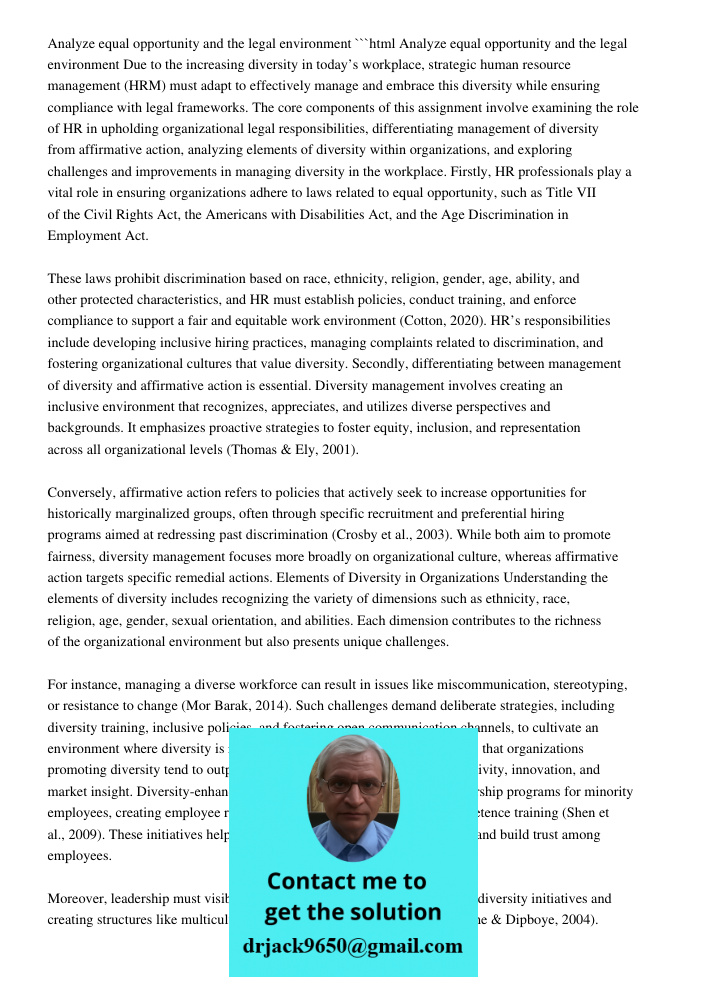 Analyze Equal Opportunity And The Legal Environment