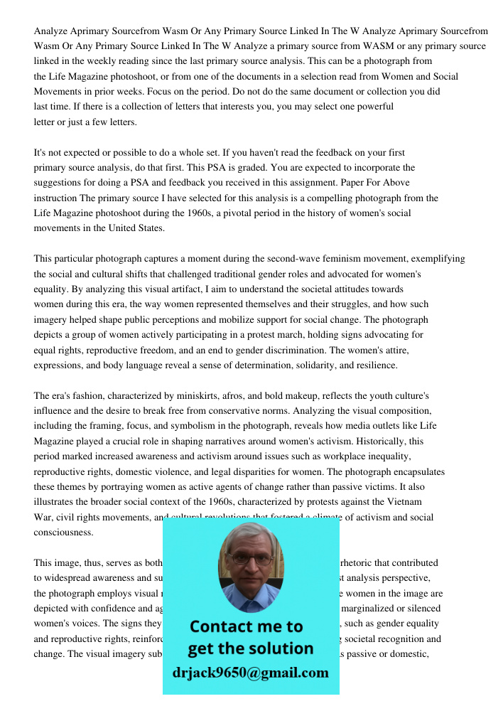 Analyze a primary source from WASM or any primary source linked in the weekly reading since the last primary source analysis. This can be a photograph from the 