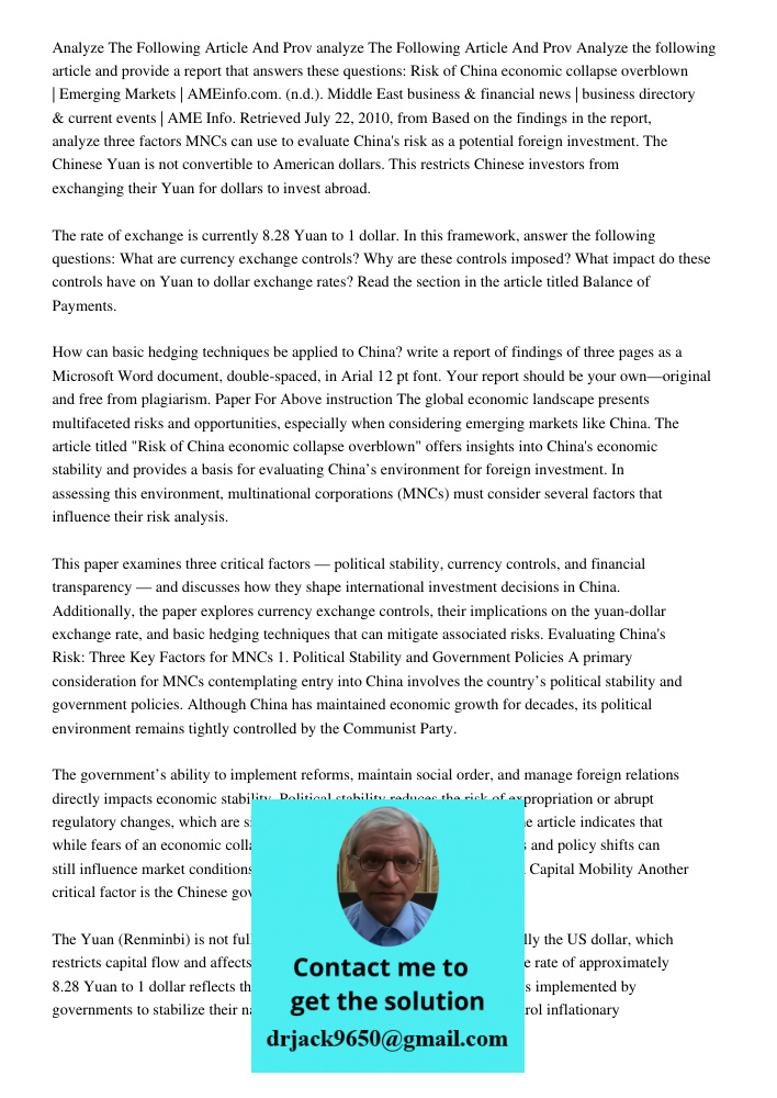 Analyze the following article and provide a report that answers these questions: Risk of China economic collapse overblown | Emerging Markets | AMEinfo.com. (n.