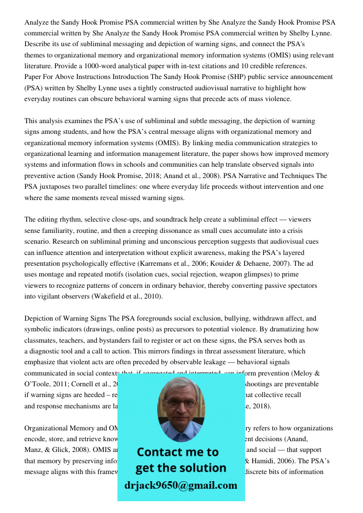 Analyze the Sandy Hook Promise PSA commercial written by Shelby Lynne. Describe its use of subliminal messaging and depiction of warning signs, and connect the 