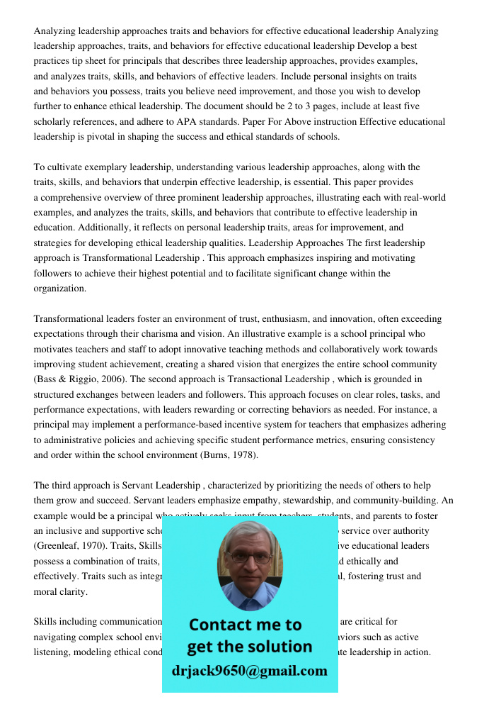 Develop a best practices tip sheet for principals that describes three leadership approaches, provides examples, and analyzes traits, skills, and behaviors of e