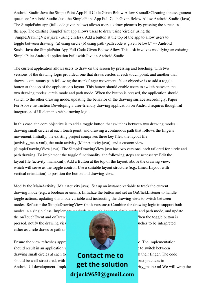 < small>Cleaning the assignment question: "Android Studio Java the SimplePaint App Full Code Given Below Allow Android Studio (Java) The SimplePaint app (full c