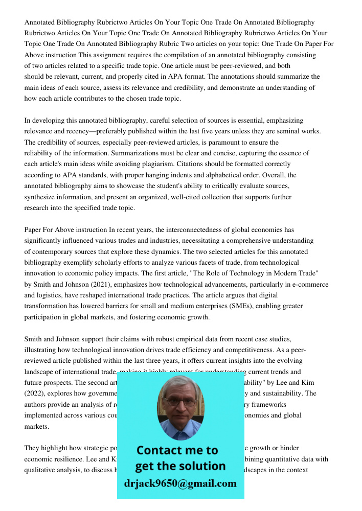 Annotated Bibliography Rubrictwo Articles On Your Topic One Trade On Annotated Bibliography Rubric Two articles on your topic: One Trade On Paper For Above inst