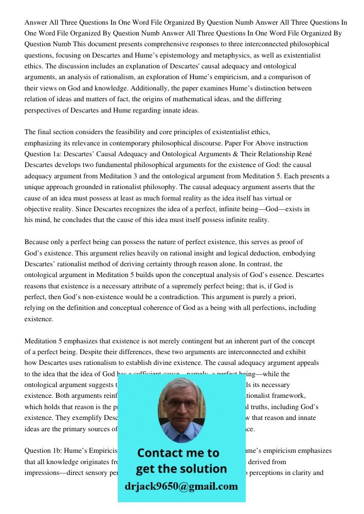 Answer All Three Questions In One Word File Organized By Question Numb This document presents comprehensive responses to three interconnected philosophical ques